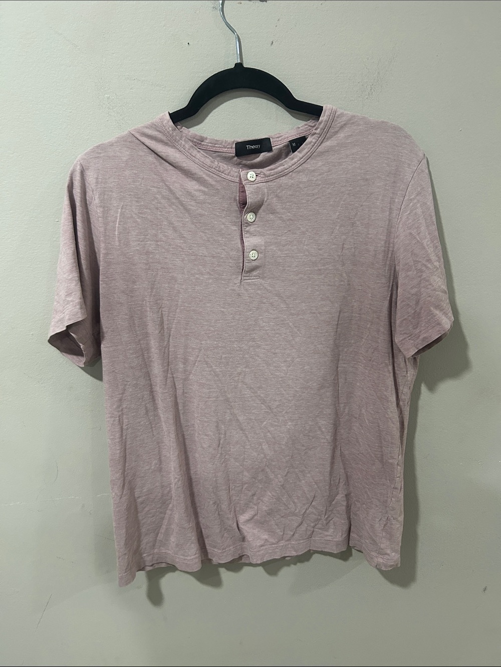 Theory Men's Light Rose Henley Short Sleeve Shirt